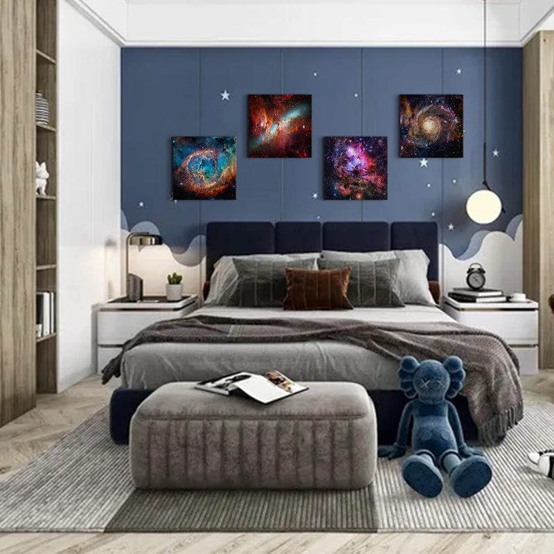 sunfrower Space Wall Art Galaxy Futuristic Decor for Teens Room Outer Space Nebula Pictures Boys Bedroom Marvel Room Canvas Painting Cosmic Poster Nursery Kids Bathroom Modern Artwork Home Decoration 16x16" - Image 3